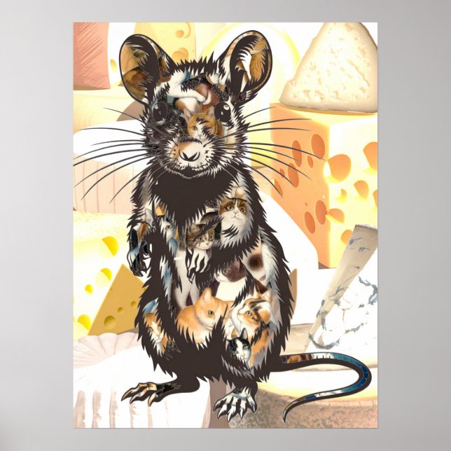 Design de mouse com gata e Poster de chita (Frente)