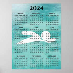 Design de natação 2024 Calendário Poster