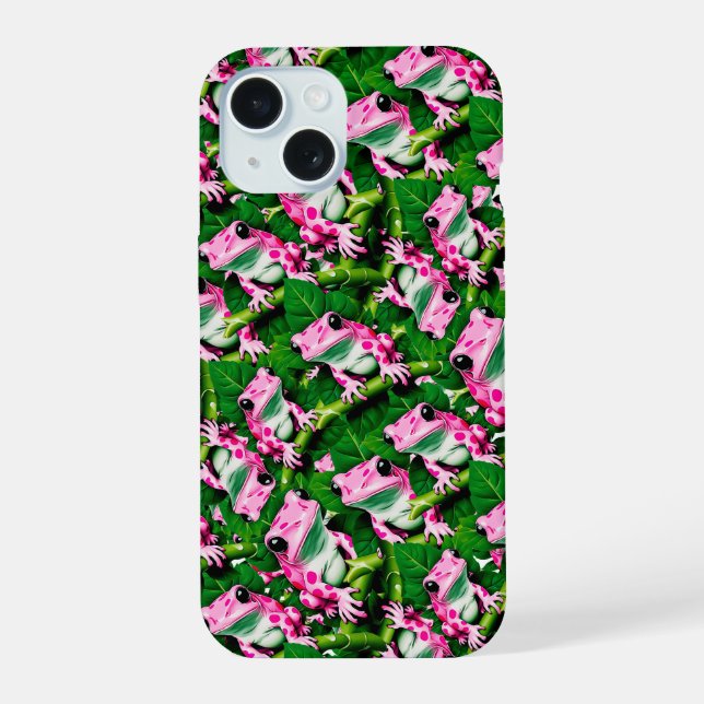 Design de padrão com sapo rosa em folha verde  (Verso)