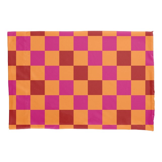 Design de padrão xadrez vermelho laranja rosa (Frente)