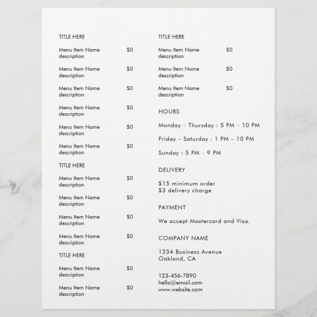 Design de Panfleto de Menu de Catering com Logotip (Frente)
