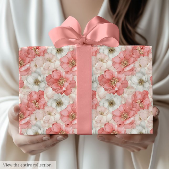 Design de papel de presente com pintura aquarela r (Aerial pink and gold watercolor gift wrap design)