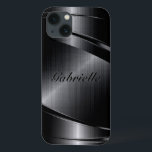 Design de preto metálico com aspecto de alumínio e<br><div class="desc">Aspecto brilhante de alumínio metálico preto escovado. Monograma personalizado e opcional. Legal design de masculina. Disponível em outros produtos</div>
