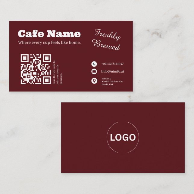 Design de QR Code para Cartão de Visita do Café Bu (Frente/Verso)