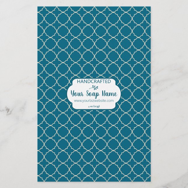 Design de Quatrefoil Azul e Creme Papel Molhado (Frente)