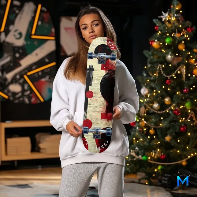 Design de skate Abstrato preto e vermelho preto (Criador carregado)