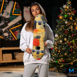 Design de Skate Vibrante Abstrato Amarelo e Vermel