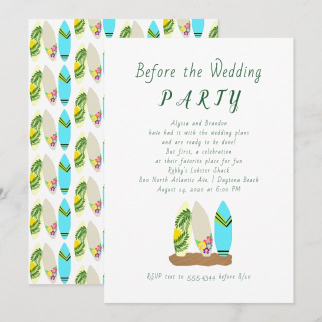 Design de Surfboard Antes do Convite de Casamento (Frente/Verso)