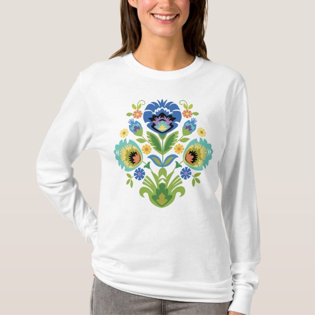 Design de T-Shirt Polonês Floral Blue & Teal (Frente)