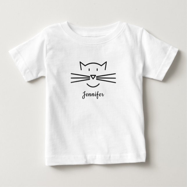 Design de T-Shirt Preto com Face de Gato (Frente)