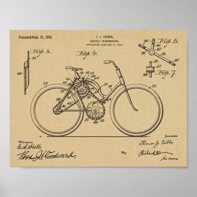design de Transmissão de Bicicleta 1913 Impressão  (Frente)