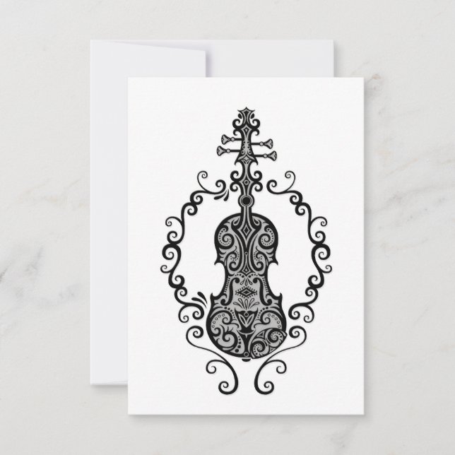 Design de Violino Negro Intriciado em Branco (Frente)