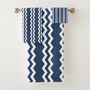 Design de Zig Zag Azul Escuro - Conjunto de Toalha