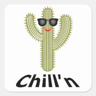 Design do cacto de Chill'n - etiquetas quadradas,