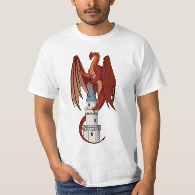 Design do Dragão Vermelho em uma Camisa Branca (Frente)