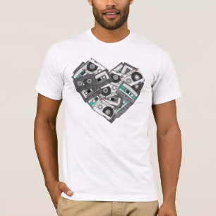 Design do t-shirt do coração das cassetes de ban