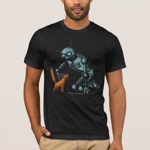 Design engraçado do t-shirt do robô e do gato