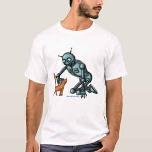 Design engraçado do t-shirt do robô e do gato