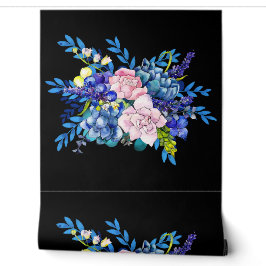 Design Floral preto mínimo azul e cor-de-rosa