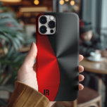 Design Geométrico Metálico Vermelho e Preto<br><div class="desc">Imagem elegante de uma textura metálica esbranquiçada e vermelha,  aspecto de aço inoxidável. Design geométrico masculina com monograma personalizável.</div>