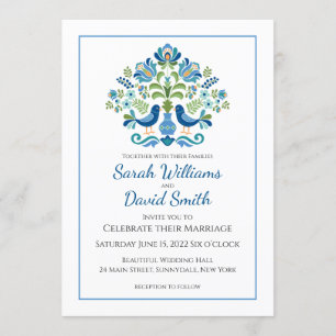 Design Húngaro Azul-Aves Convite Para Casamento