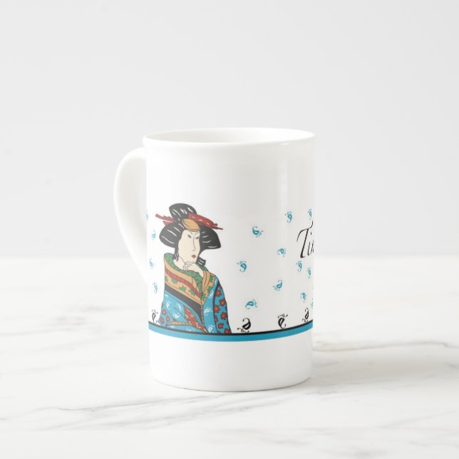 Design japonês da senhora, caneca da porcelana (Frente Esquerda)