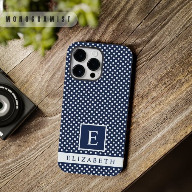 Design Marinho azul Bolinhas azul  (Custom Dark Navy Blue White Polka Dot Design Case-Mate iPhone Case)