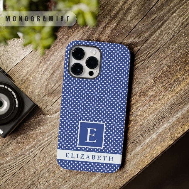 Design Marinho Real Azul Bolinhas Branco (Custom Royal Navy Blue White Polka Dot Design Case-Mate iPhone Case)