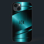 Design Metálico Verde Turquesa Monograma<br><div class="desc">Design de metal verde-turquesa elegante, aço inoxidável, parecem com linhas dinâmicas. Monograma personalizável e opcional. Está disponível em outros produtos. Não metal real, mas imagem de textura metálica. Se precisar de ajuda para personalizar, mudar de cor ou qualquer outra coisa para qualquer um dos meus designs, entre em contato com...</div>