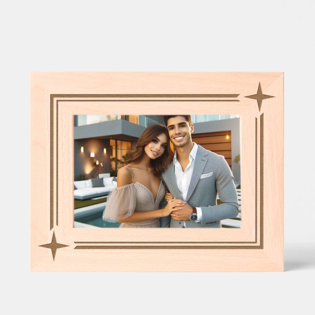 Design minimalista elegante com duas estrelas (Elegant, Modern Minimalist All-Occasion Wood Laser-Etched Picture Frame)