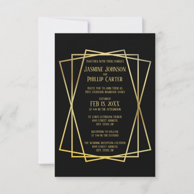 Design Preto do médio do  - Convite para Casamento (Frente)