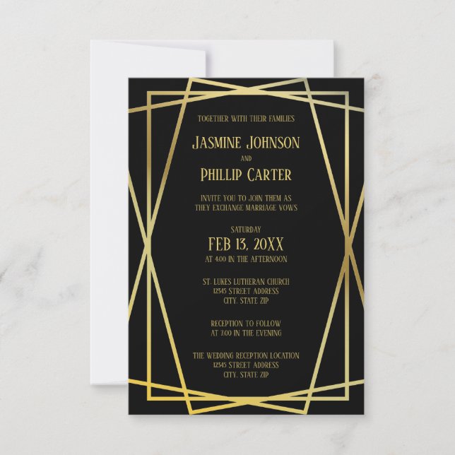 Design Preto do médio do  - Convite para Casamento (Frente)