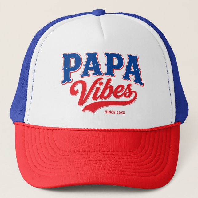 Design Retro de Boné Papa Vibes Vermelho Azul (Frente)