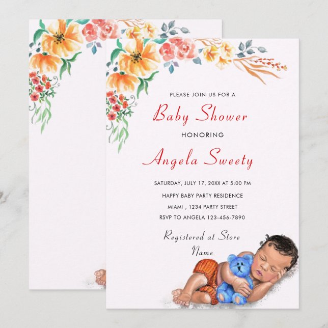 Design Seu Próprio Convite Para Chá de fraldas (Frente/Verso)