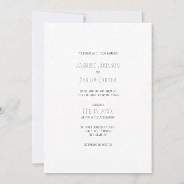 Design Simples Cinza - Convite de Casamento (Frente)