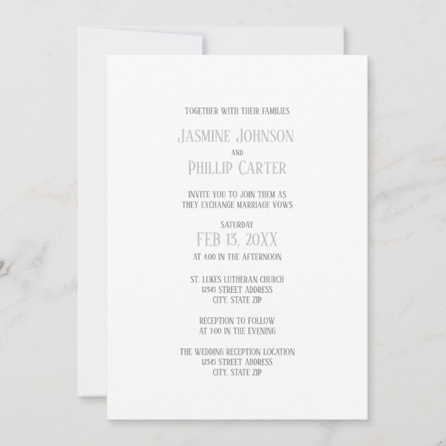 Design Simples Cinza - Convite de Casamento/Noivad (Frente)