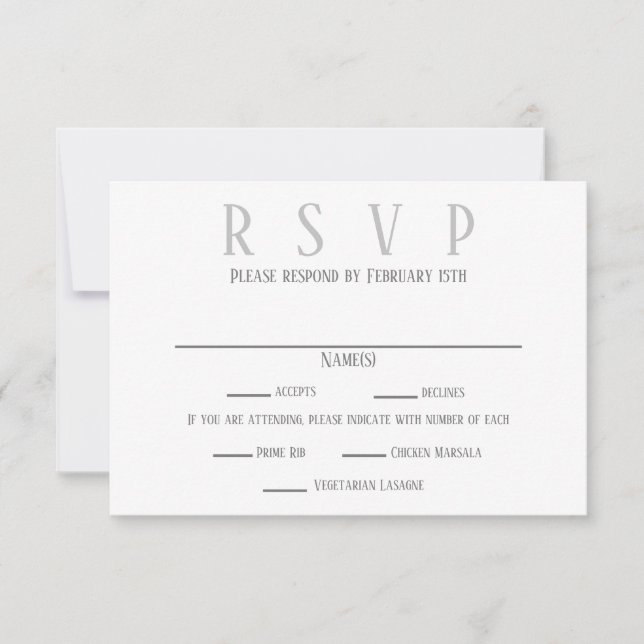 Design Simples Cinza - Convite RSVP/Escolhas de Ja (Frente)