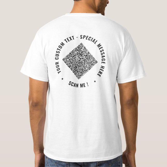 Design sua própria Camisa de Código QR com Texto P (Verso)
