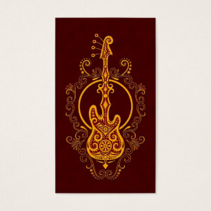 Design vermelho dourado intrincado da guitarra