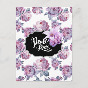 Designer de cartão postal Purple Floral Paz/Amor