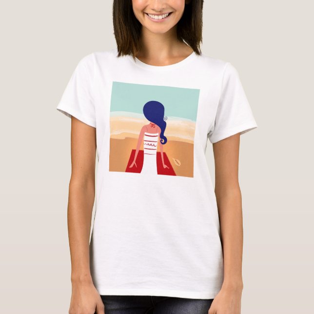 Designers damas camiseta com garçonete de praia (Frente)