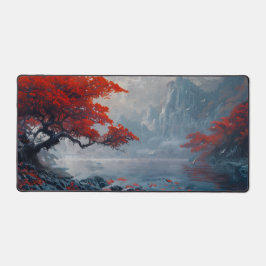 Deskmat estético - Árvores Vermelhas Cênicas e Rio