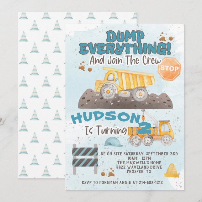 Despejar Tudo Construção Convite Aniversário (Frente/Verso)
