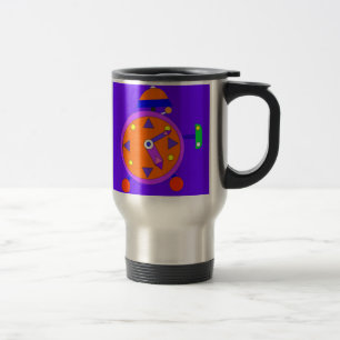 despertador retro em uma caneca de viagem