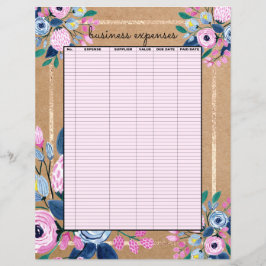 Despesas Comerciais em Papel Kraft Dourado Floral 