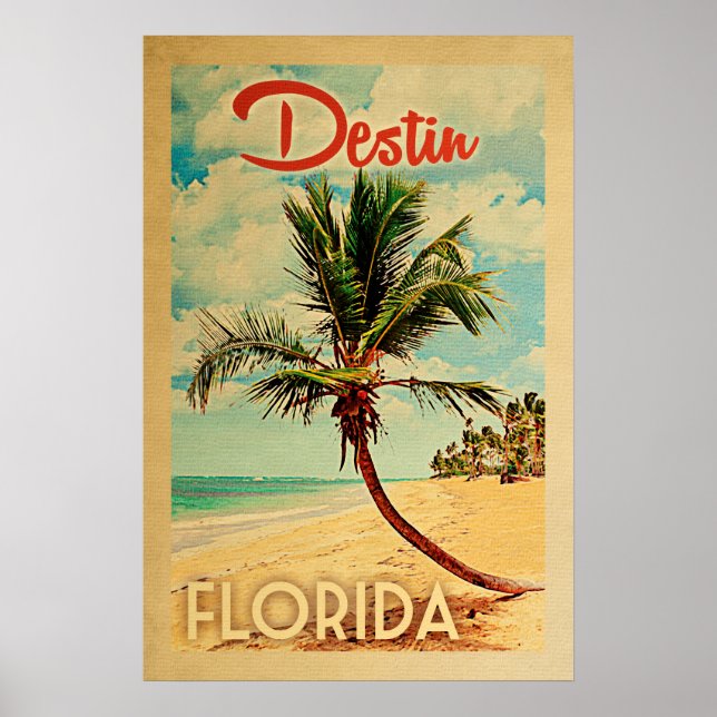 Destin Florida Vintage Palm Tree Beach Poster (Frente)