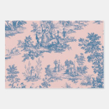 Desvinculação do toile de jouy azul e rosa