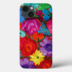 Detalhe de têxtil floral de bordado tradicional