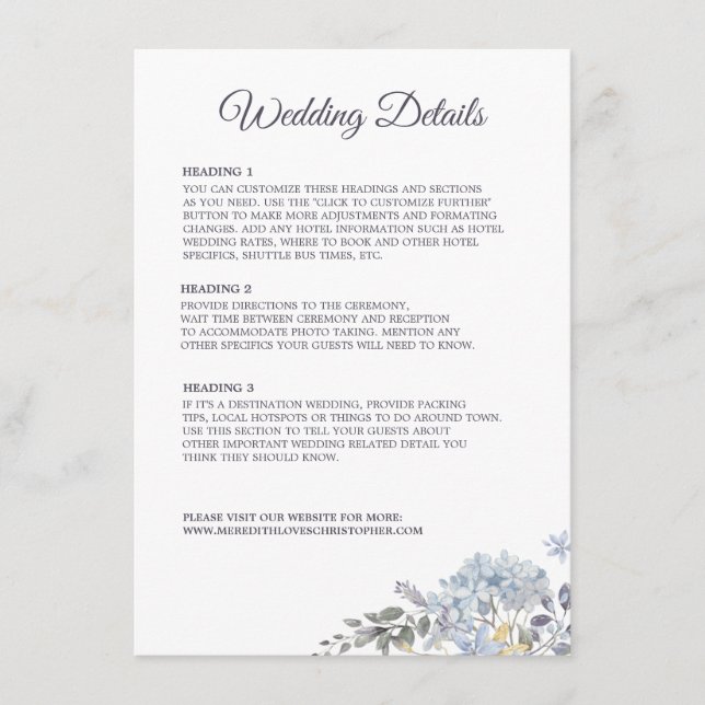 Detalhes de Casamento Menu Combo de Florais Azul E (Frente)