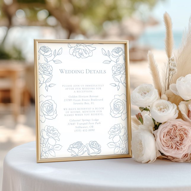 Detalhes de Casamento Rosa Azul Pó Elegante Floral (Criador carregado)